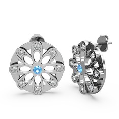 Swarovski ve akuamarin 8 ayar beyaz altın küpe