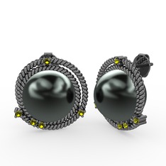 Mia İnci Küpe - Siyah inci ve peridot 925 ayar siyah rodyum kaplama gümüş küpe #18ycd5z
