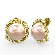 Mia İnci Küpe - Pembe inci ve swarovski 18 ayar altın küpe #1csby31