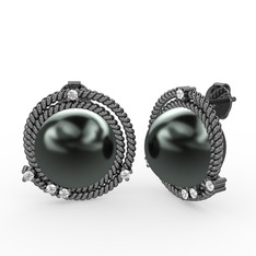 Mia İnci Küpe - Siyah inci ve pırlanta 925 ayar siyah rodyum kaplama gümüş küpe (0.15 karat) #1d8hst9