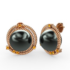 Mia İnci Küpe - Siyah inci ve sitrin 925 ayar rose altın kaplama gümüş küpe #1lspxp1