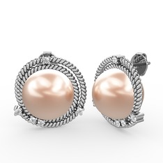 Mia İnci Küpe - Pembe inci ve pırlanta 925 ayar gümüş küpe (0.15 karat) #1o3agxx