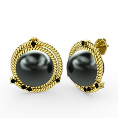 Mia İnci Küpe - Siyah inci ve siyah zirkon 14 ayar altın küpe #1qw3h7