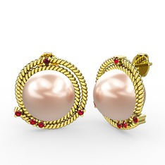 Pembe inci ve garnet 18 ayar altın küpe