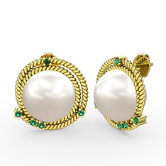 Inci ve yeşil kuvars 18 ayar altın küpe