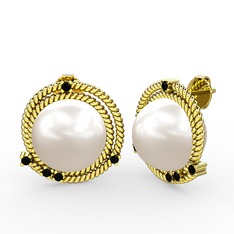 Mia İnci Küpe - Inci ve siyah zirkon 925 ayar altın kaplama gümüş küpe #1to4z8t