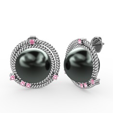 Mia İnci Küpe - Siyah inci ve pembe kuvars 925 ayar gümüş küpe #1vp4z0o