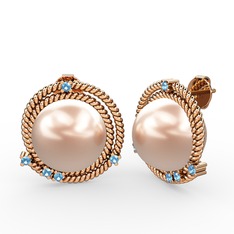 Mia İnci Küpe - Pembe inci ve akuamarin 18 ayar rose altın küpe #1vynpkz