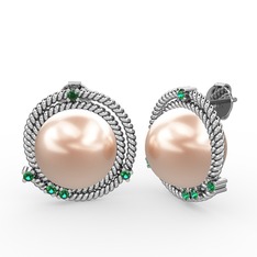 Mia İnci Küpe - Pembe inci ve yeşil kuvars 18 ayar beyaz altın küpe #1yx0vta