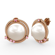 Mia İnci Küpe - Inci ve pembe kuvars 18 ayar rose altın küpe #2vcyjr