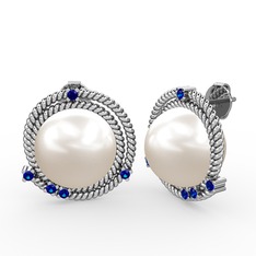 Mia İnci Küpe - Inci ve lab safir 925 ayar gümüş küpe #4hfh4j