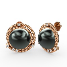 Mia İnci Küpe - Siyah inci ve pırlanta 8 ayar rose altın küpe (0.15 karat) #9dl6ks