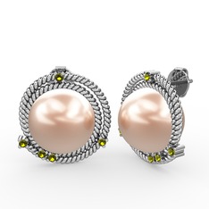 Mia İnci Küpe - Pembe inci ve peridot 8 ayar beyaz altın küpe #bzejmp