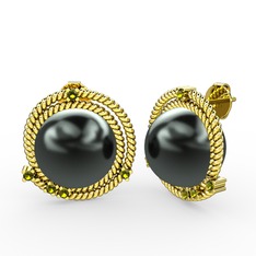 Siyah inci ve peridot 14 ayar altın küpe