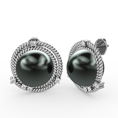 Mia İnci Küpe - Siyah inci ve swarovski 18 ayar beyaz altın küpe #qfa5yn