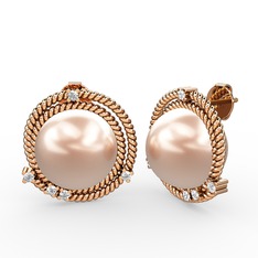 Mia İnci Küpe - Pembe inci ve pırlanta 18 ayar rose altın küpe (0.15 karat) #qm6vmv