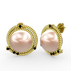 Pembe inci ve siyah zirkon 925 ayar altın kaplama gümüş küpe