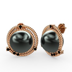 Mia İnci Küpe - Siyah inci ve siyah zirkon 8 ayar rose altın küpe #sgbr7i