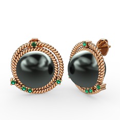 Siyah inci ve yeşil kuvars 925 ayar rose altın kaplama gümüş küpe