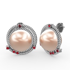 Pembe inci ve garnet 18 ayar beyaz altın küpe