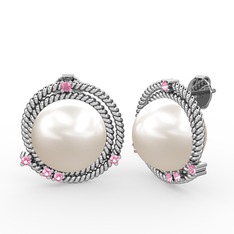 Mia İnci Küpe - Inci ve pembe kuvars 18 ayar beyaz altın küpe #ys9jsh