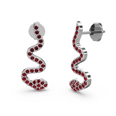 Retil Yılan Küpe - Garnet 8 ayar beyaz altın küpe #x1ipii
