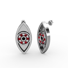 Siyah zirkon ve garnet 8 ayar beyaz altın küpe