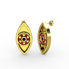 Siyah zirkon ve rodolit garnet 18 ayar altın küpe