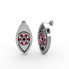 Siyah zirkon ve rodolit garnet 18 ayar beyaz altın küpe