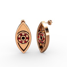Siyah zirkon ve garnet 14 ayar rose altın küpe