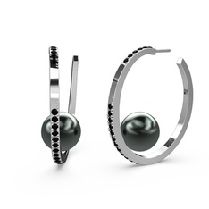 Elina İnci Küpe - Siyah inci ve siyah zirkon 14 ayar beyaz altın küpe #10lxzxt