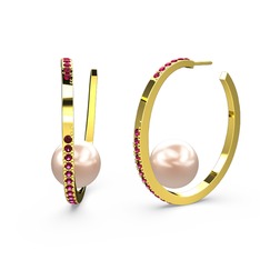 Pembe inci ve rodolit garnet 18 ayar altın küpe