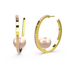 Pembe inci ve pembe kuvars 14 ayar altın küpe