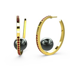 Elina İnci Küpe - Siyah inci ve garnet 925 ayar altın kaplama gümüş küpe #1byl83i