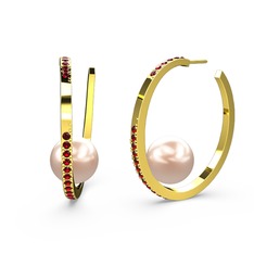 Elina İnci Küpe - Pembe inci ve garnet 14 ayar altın küpe #1gtbc2g