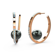 Elina İnci Küpe - Siyah inci ve akuamarin 8 ayar rose altın küpe #1ibolxc