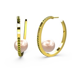 Elina İnci Küpe - Pembe inci ve peridot 8 ayar altın küpe #1iwtb5g