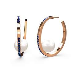 Elina İnci Küpe - Inci ve lab safir 18 ayar rose altın küpe #1mhxpn0