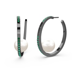 Elina İnci Küpe - Inci ve yeşil kuvars 925 ayar siyah rodyum kaplama gümüş küpe #1mwqfpl