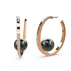 Siyah inci ve pırlanta 18 ayar rose altın küpe (0.72 karat)