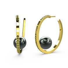 Elina İnci Küpe - Siyah inci ve peridot 925 ayar altın kaplama gümüş küpe #1ox3p4