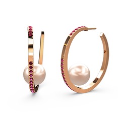 Elina İnci Küpe - Pembe inci ve rodolit garnet 18 ayar rose altın küpe #1t5c6uz