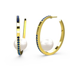 Elina İnci Küpe - Inci ve lab safir 14 ayar altın küpe #1uoem04