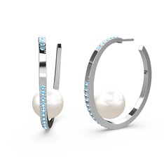 Inci ve akuamarin 18 ayar beyaz altın küpe