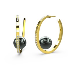 Siyah inci ve swarovski 925 ayar altın kaplama gümüş küpe