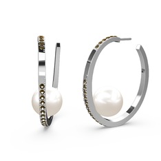 Elina İnci Küpe - Inci ve dumanlı kuvars 18 ayar beyaz altın küpe #6nwyhw