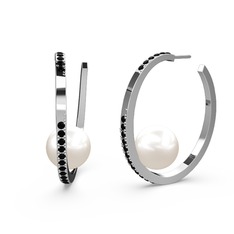 Inci ve siyah zirkon 8 ayar beyaz altın küpe