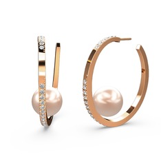 Elina İnci Küpe - Pembe inci ve swarovski 8 ayar rose altın küpe #b81592