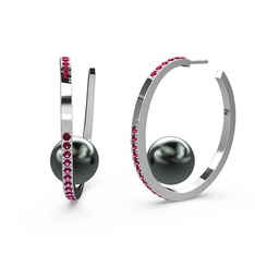 Elina İnci Küpe - Siyah inci ve rodolit garnet 18 ayar beyaz altın küpe #cv7cvi