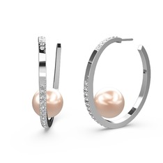 Elina İnci Küpe - Pembe inci ve beyaz zirkon 8 ayar beyaz altın küpe #gp2zhb